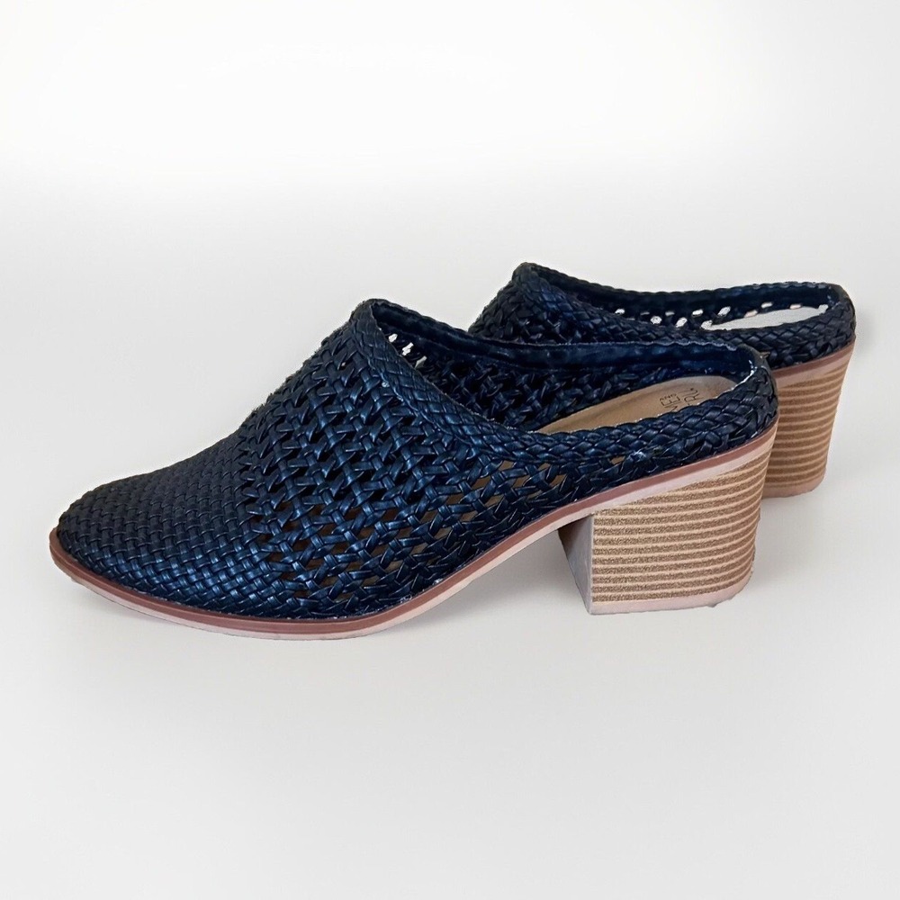 Time & True Mules Shoes Womens Size 9 Open Weave Stack Heel Clog Slides Black